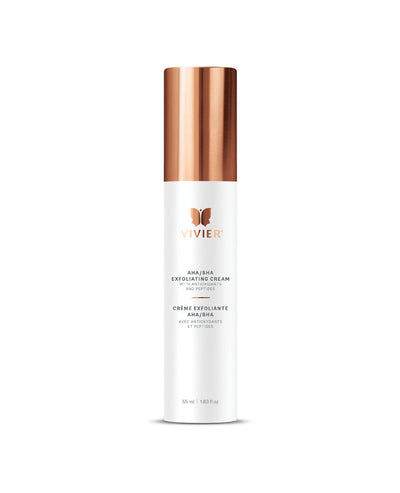 Vivier AHA/BHA Exfoliating Cream in a sleek bottle for gentle exfoliation and anti-aging skin benefits.