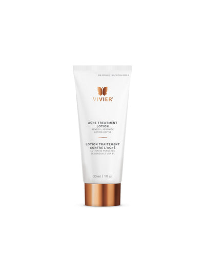 Vivier Acne Treatment Lotion tube, 30ml, fragrance-free with 5% Benzoyl Peroxide for acne-prone skin.