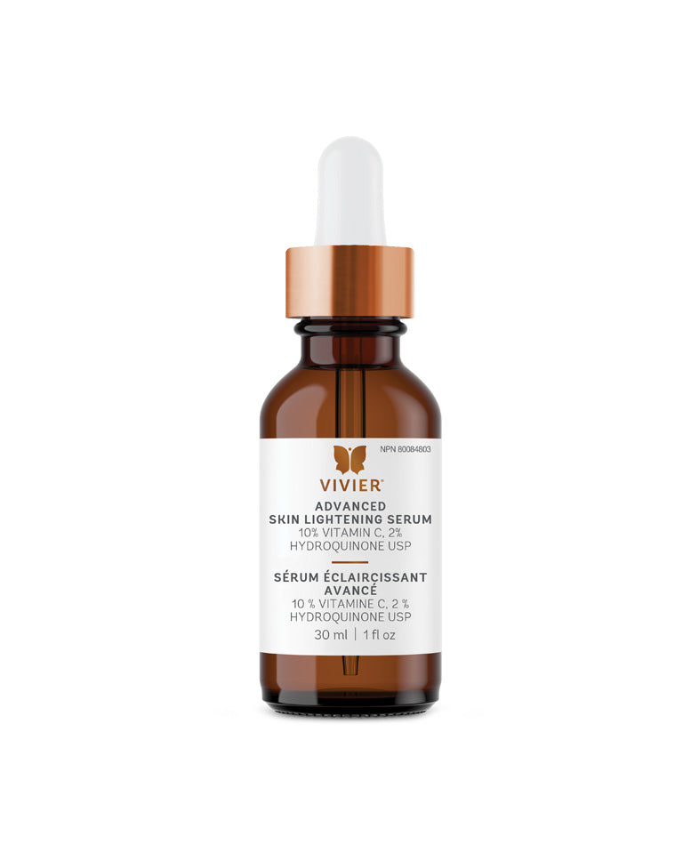 Vivier Advanced Skin Lightening Serum with 2% Hydroquinone and 10% Vitamin C in amber dropper bottle, 30ml.