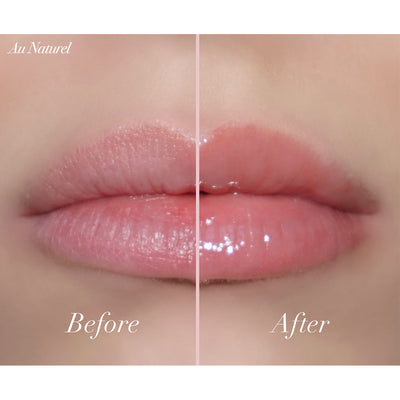 Before and after comparison of lips using Girlactik Jello Gloss Balm, showcasing hydration and glossy finish.