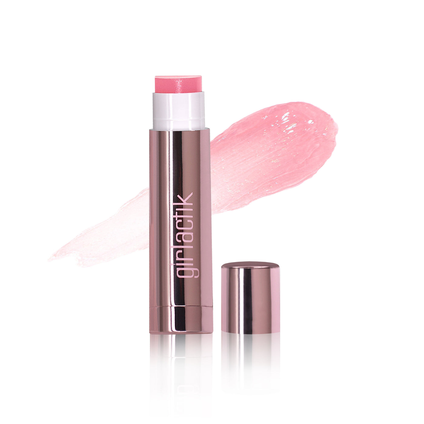 Girlactik Jello Gloss Balm with pink lemonade tint and glossy finish, showcasing sleek packaging and smooth application.