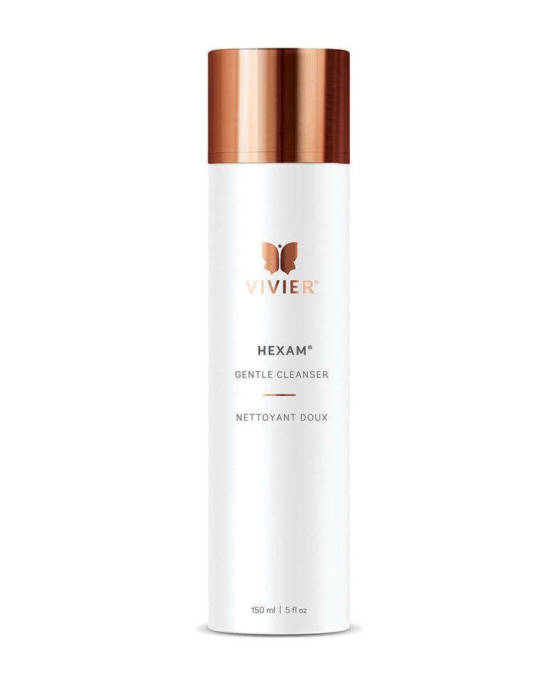 Vivier HEXAM gentle gel cleanser in a sleek bottle, ideal for removing dirt and excess oil from all skin types.