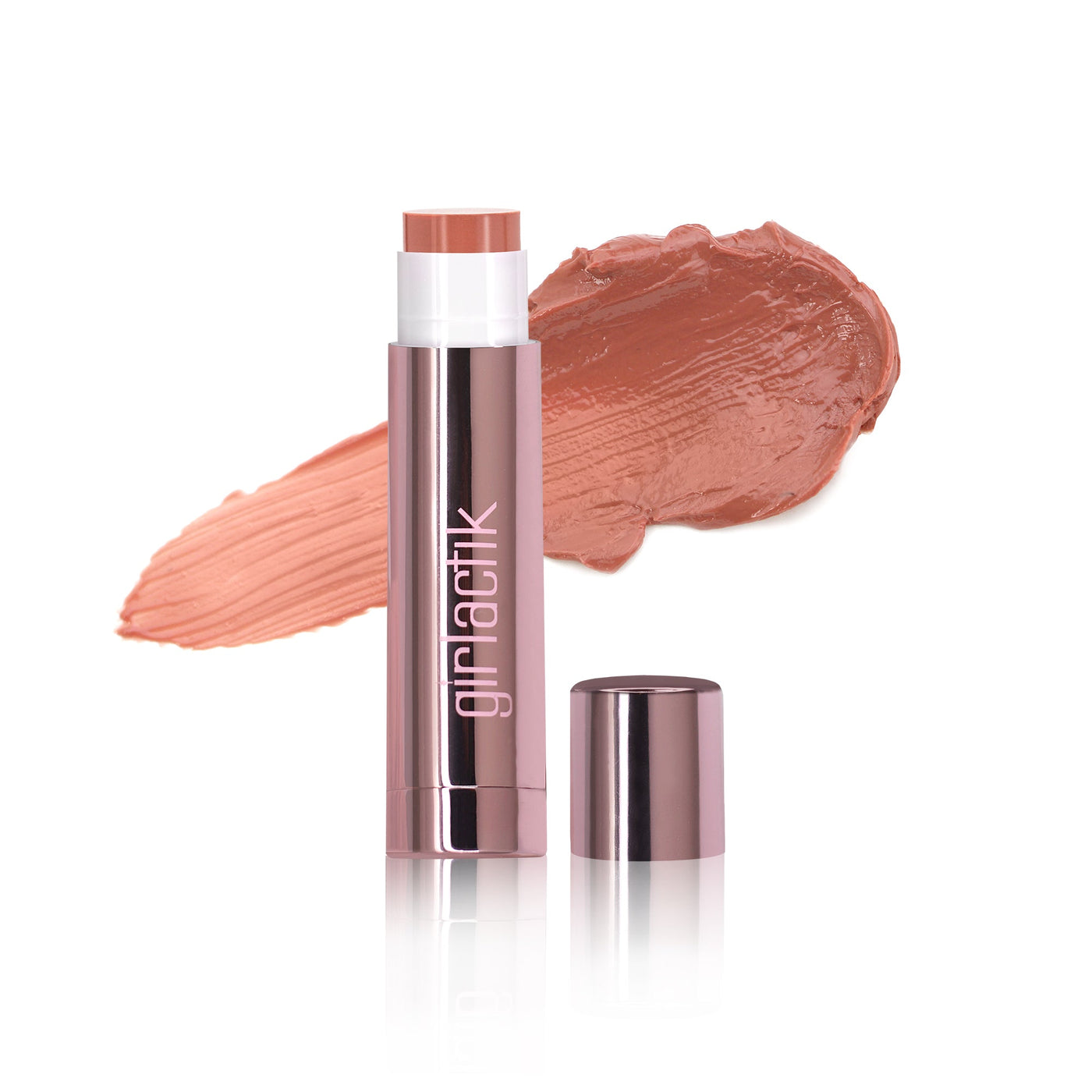 Girlactik Jello Gloss Balm with a smooth pink shade and creamy application swatch on a white background.