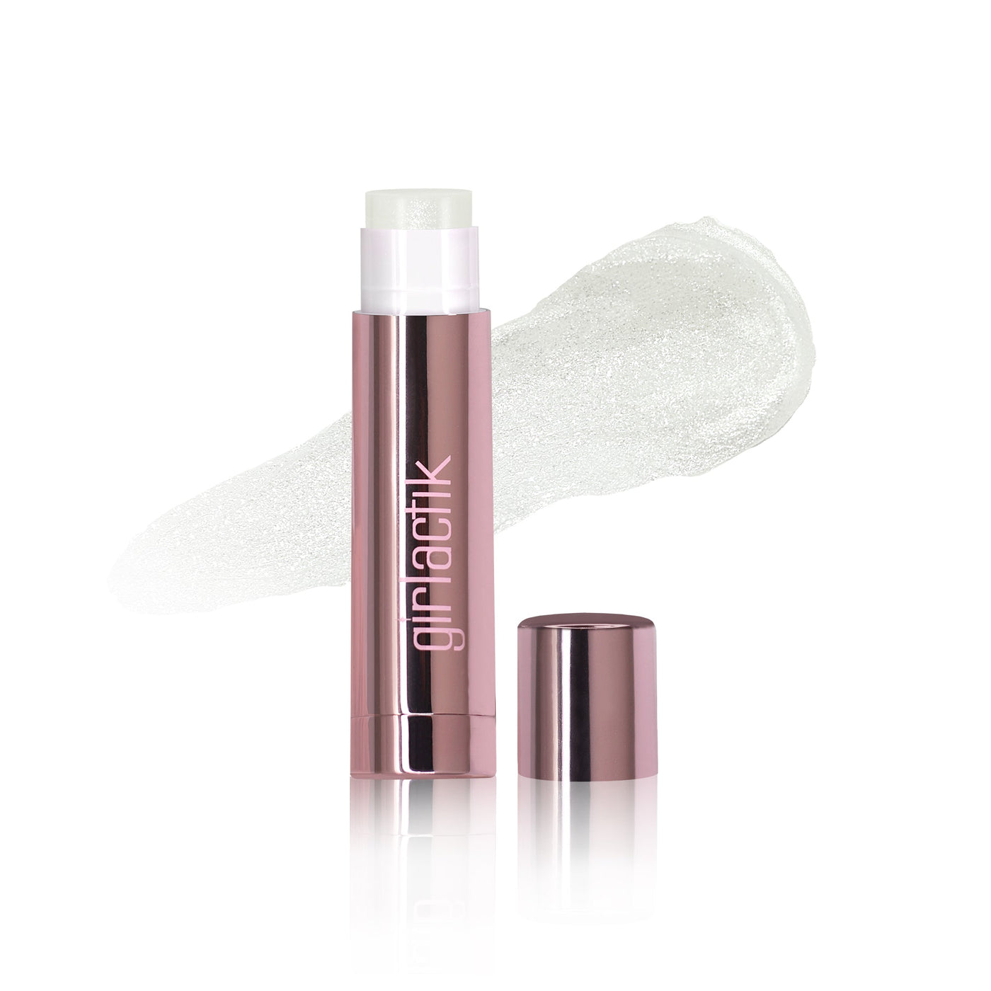 Girlactik Jello Gloss Balm with smooth application and nourishing formula in pink packaging, alongside a glossy residue.