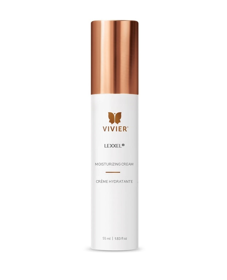 Vivier LEXXEL moisturizing cream in elegant white and rose gold packaging for hydration and soothing sensitive skin.