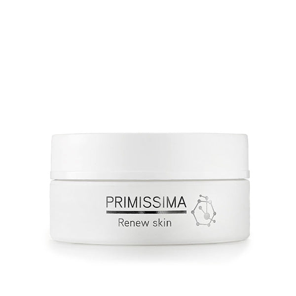 Primissima Renew Skin Face Cream jar promoting cell renewal and targeting pigment spots and wrinkles.