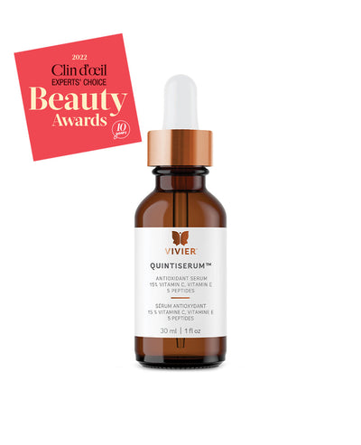 Vivier QuintiSerum™ antioxidant serum with 15% Vitamin C, awarded Clin d'œil Expert's Choice. 30ml bottle.