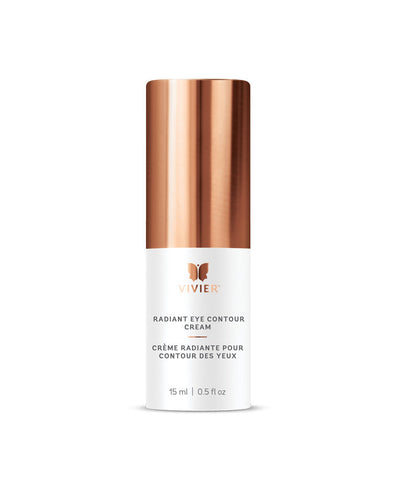 Vivier Radiant Eye Contour Cream in a 15 ml pump bottle for hydrating and soothing the delicate eye area.