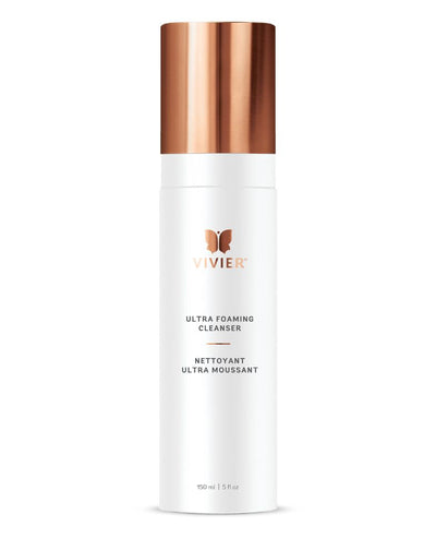 Vivier Ultra Foaming Cleanser in a sleek bottle, designed to deeply cleanse and hydrate all skin types.