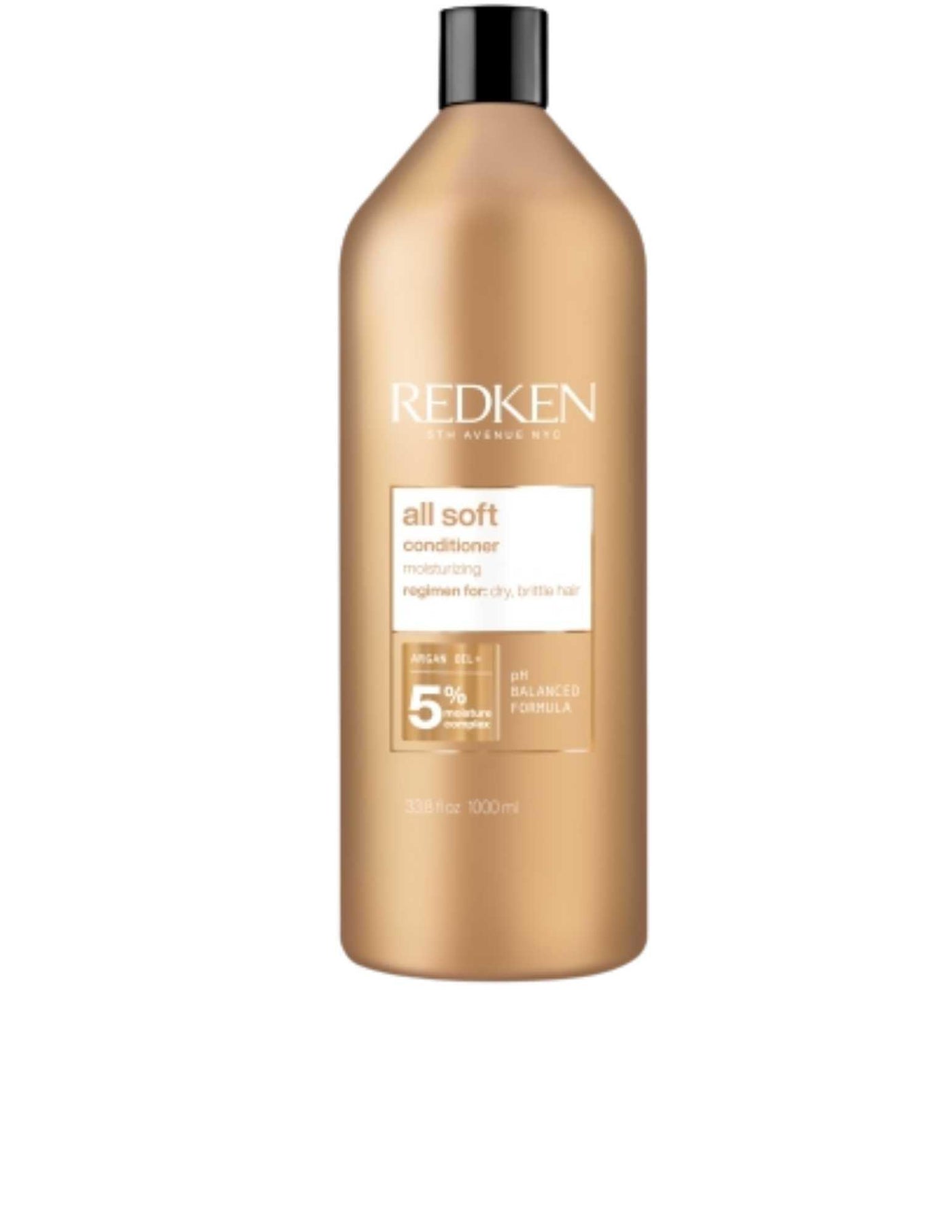 Redken All Soft Conditioner 1L bottle, ideal for dry and brittle hair, provides deep moisture and softness.