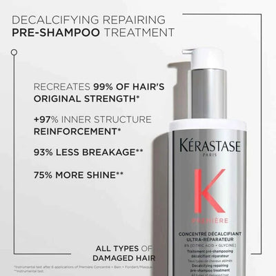 Kérastase Première Decalcifying Repairing Pre-Shampoo Treatment for damaged hair, enhancing strength, shine, and reducing breakage.