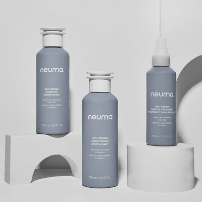 Neuma Repair hair care collection featuring shampoo, conditioner, and treatment for stronger, healthier hair.