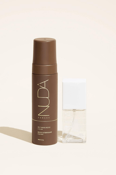 Glow Duo self tanning mousse and facial tanner for a customizable bronzed complexion all year long.