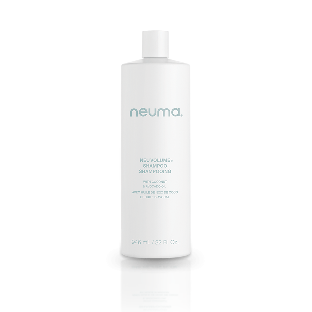 Bottle of Neu Volume Shampoo, sulfate-free formula with coconut and argan oil for shine and body, 32 fl oz.