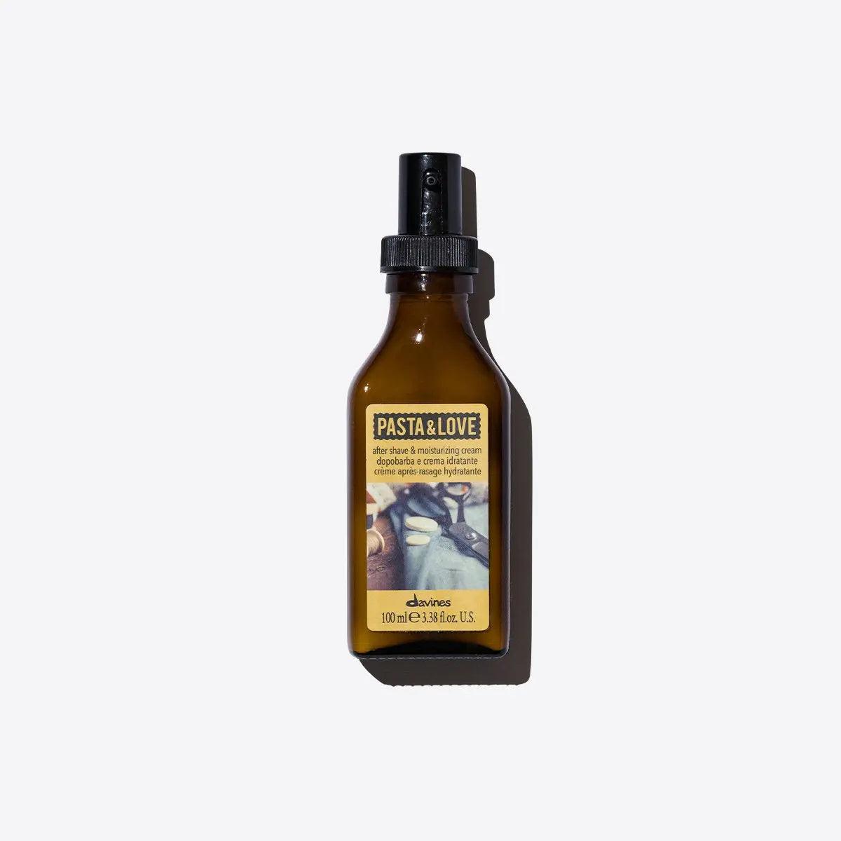 Davines Pasta & Love after shave moisturizing cream bottle against a white background.