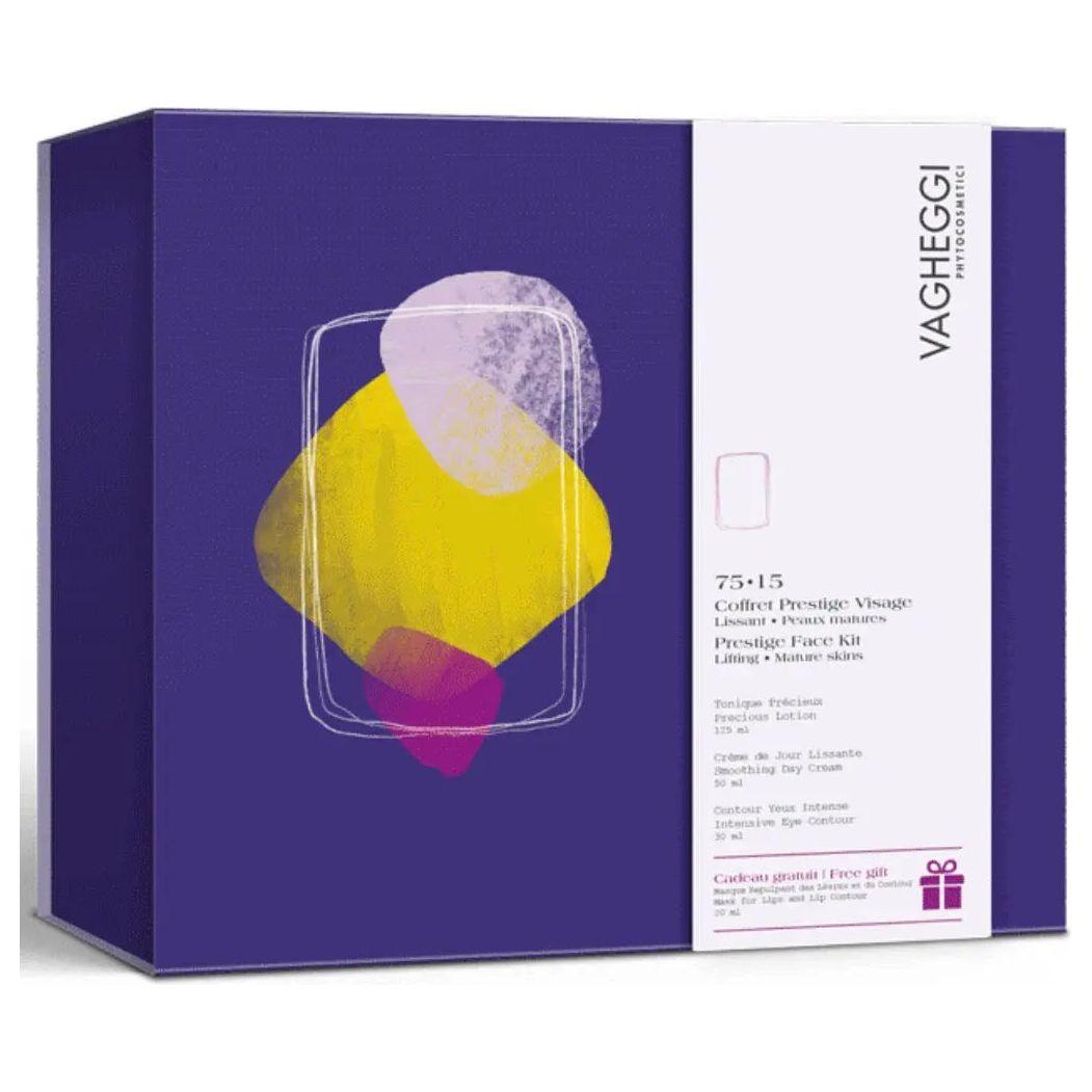 Vagheggi Coffret 75·15 for mature skin with smoothing products and gift mask, presented in a vibrant purple box.