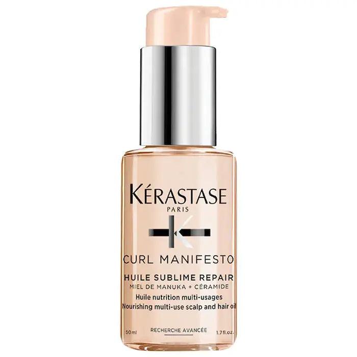 Kérastase Curl Manifesto Huile Sublime Repair hair oil bottle for nourishing curls and reducing frizz.