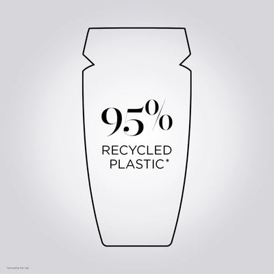 Bottle made from 95% recycled plastic, highlighting eco-friendly packaging.