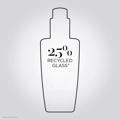 Bottle outline indicating 25% recycled glass material, emphasizing eco-friendly packaging.