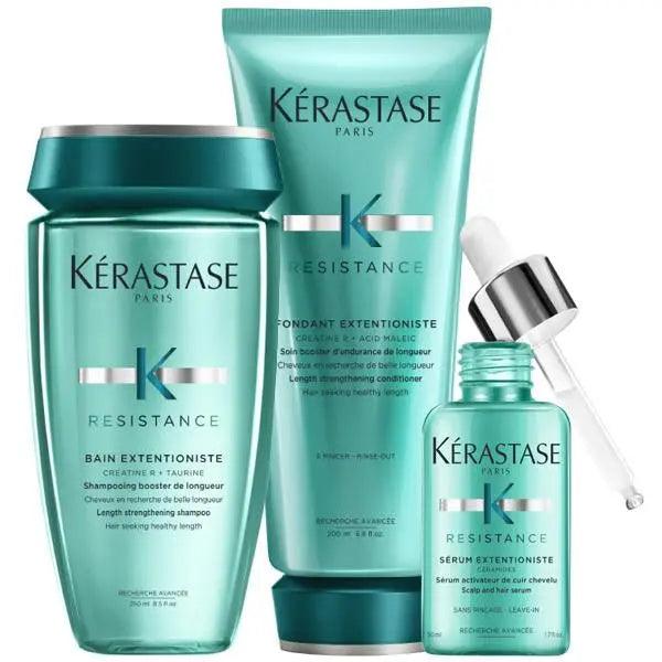 Kérastase Resistance Extentioniste hair care products, including shampoo, conditioner, and serum.