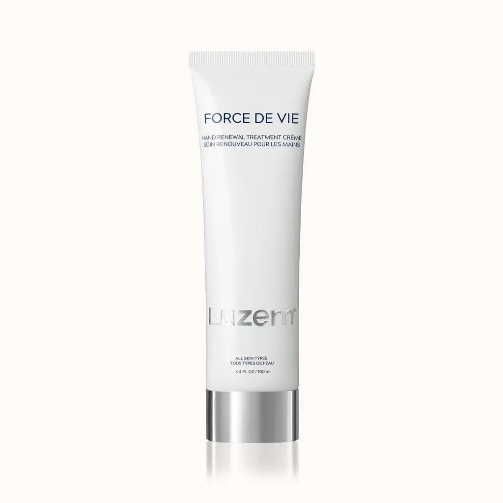 Luzern Force De Vie Hand Renewal Treatment Crème tube, skincare product for all skin types, anti-aging hand cream packaging.