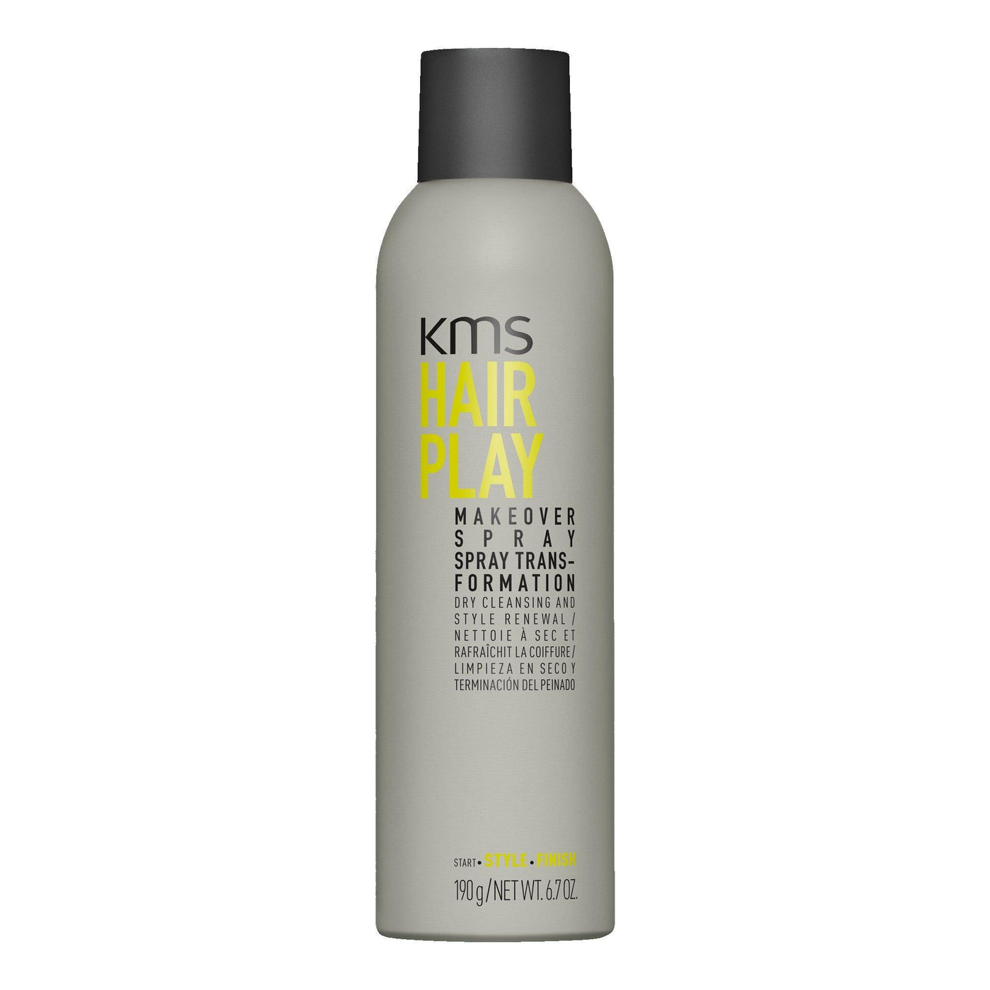 KMS Hairplay Makeover Spray 250ml for quick style refresh and dry cleansing, perfect for in-between shampoos.