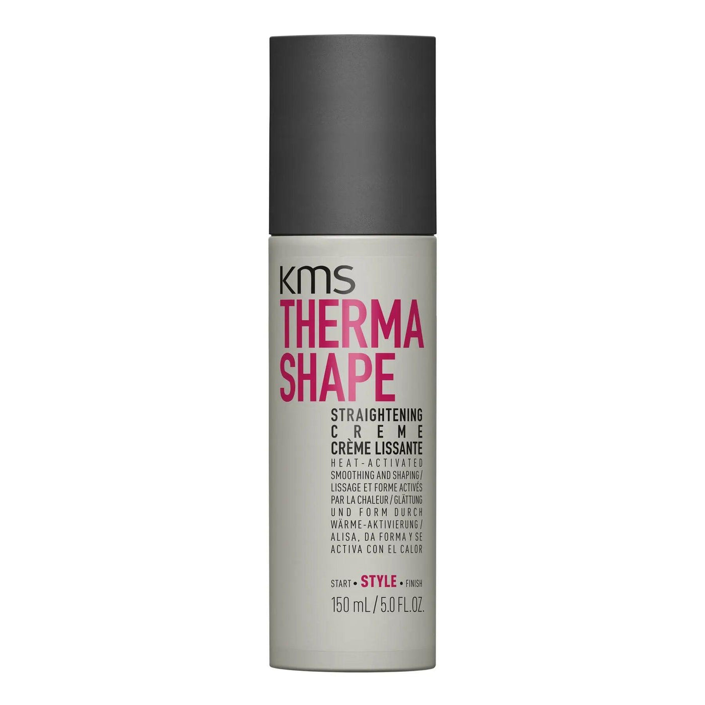 KMS Thermashape Straightening Creme 150ml for taming curly hair and providing heat protection during styling.