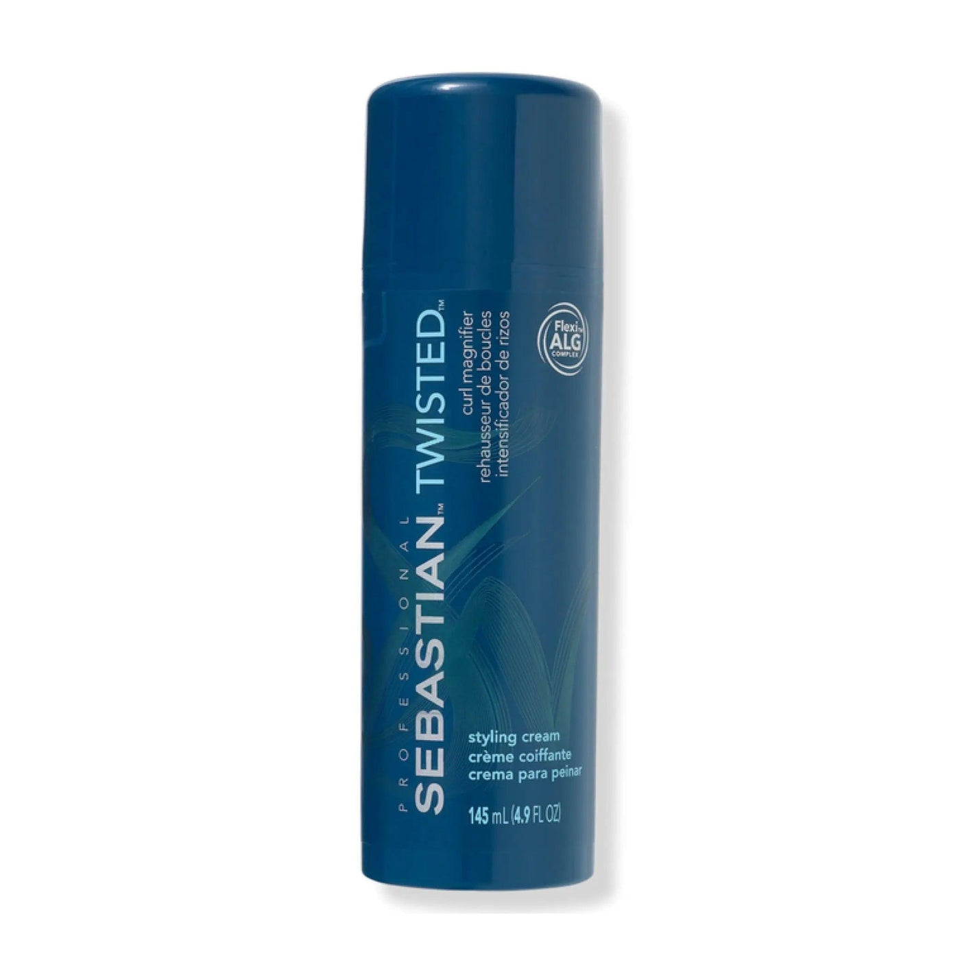 Sebastian Twisted Curl Cream in a blue bottle, lightweight curl styling cream for frizz control and defined curls.