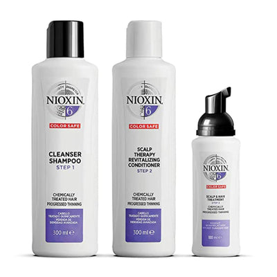 Nioxin System 6 Color Safe Cleanser Shampoo, Scalp Therapy Revitalizing Conditioner, Scalp & Hair Treatment for chemically treated hair.